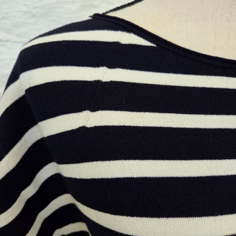 LOFT Top Womens Small Blue White Navy Stripe Cap Sleeve Sweater Shirt Blouse - Picture 4 of 11